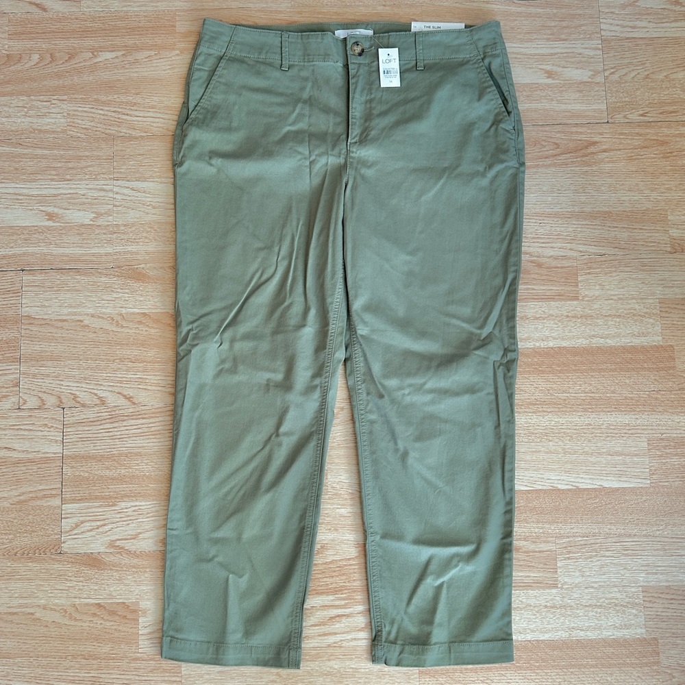 NWT Loft The Slim Monroe Olive Green Chino Ankle Pants 14 - Picture 2 of 8